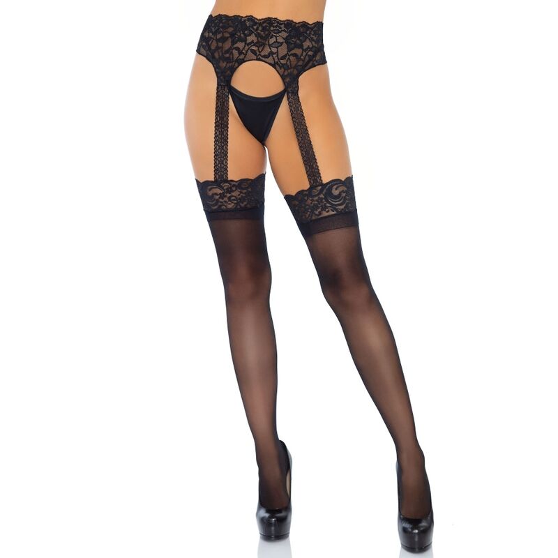 Reggicalze con Calze Opache Leg Avenue — Pizzo, Taglia Unica