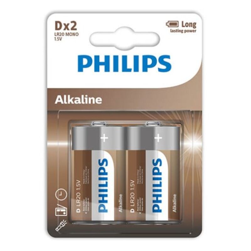 Batterie Alcaline D LR20 Philips — 2 Unità