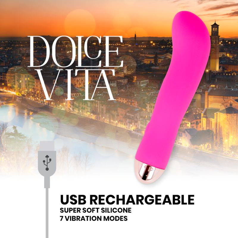 Vibratore Ricaricabile Dolce Vita — Silicone, 7 Velocità, Rosa