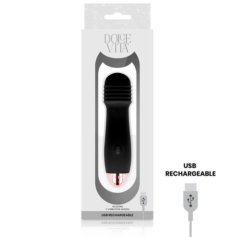 Vibratore Ricaricabile Dolce Vita Tre — Silicone, 7 Velocità, Nero