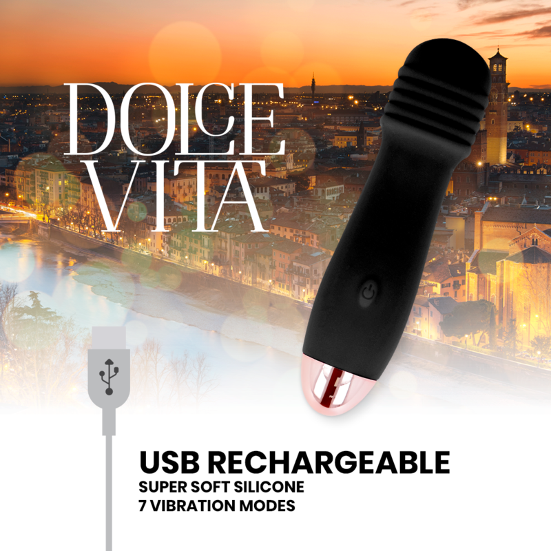 Vibratore Ricaricabile Dolce Vita Tre — Silicone, 7 Velocità, Nero