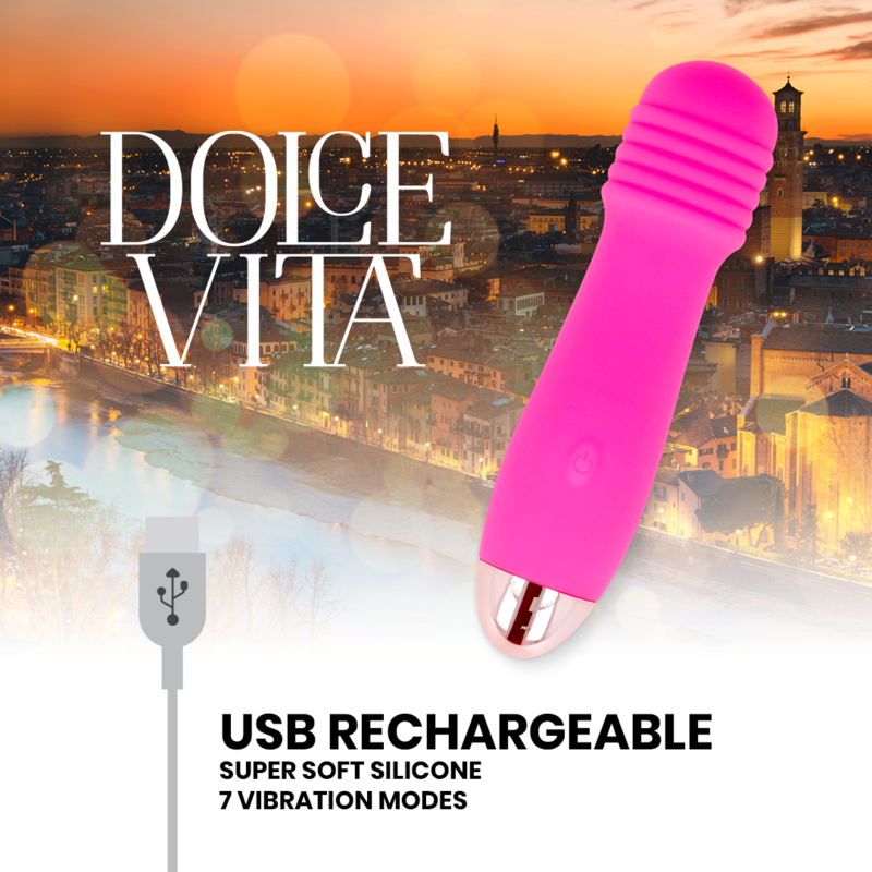 Vibratore Ricaricabile Dolce Vita Tre — Silicone, 7 Velocità, Rosa