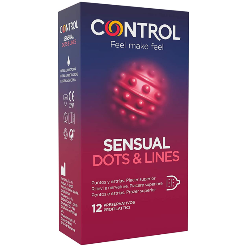 Preservativi con Rilievi e Scanalature Control Dots&Lines — 12 pz