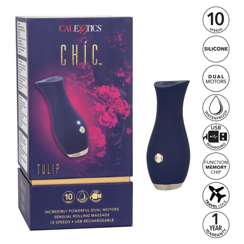 Vibratore Wand Rotante Calexotics Chic Tulip — 11,5 cm, Blu