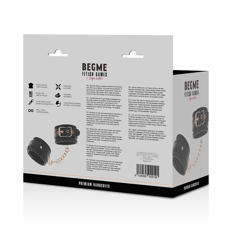 Manette BDSM in Pelle Vegana Begme Black Edition — Nickel Free