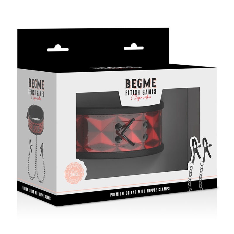 Collare BDSM con Morsetti Capezzoli Begme Red Edition — Neoprene