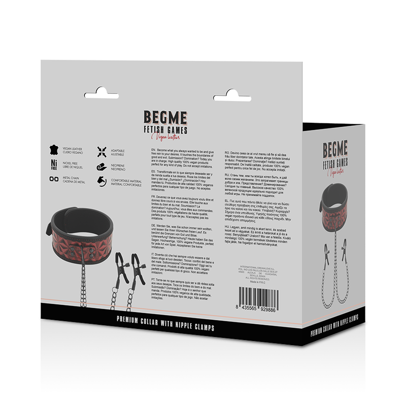 Collare BDSM con Morsetti Capezzoli Begme Red Edition — Neoprene