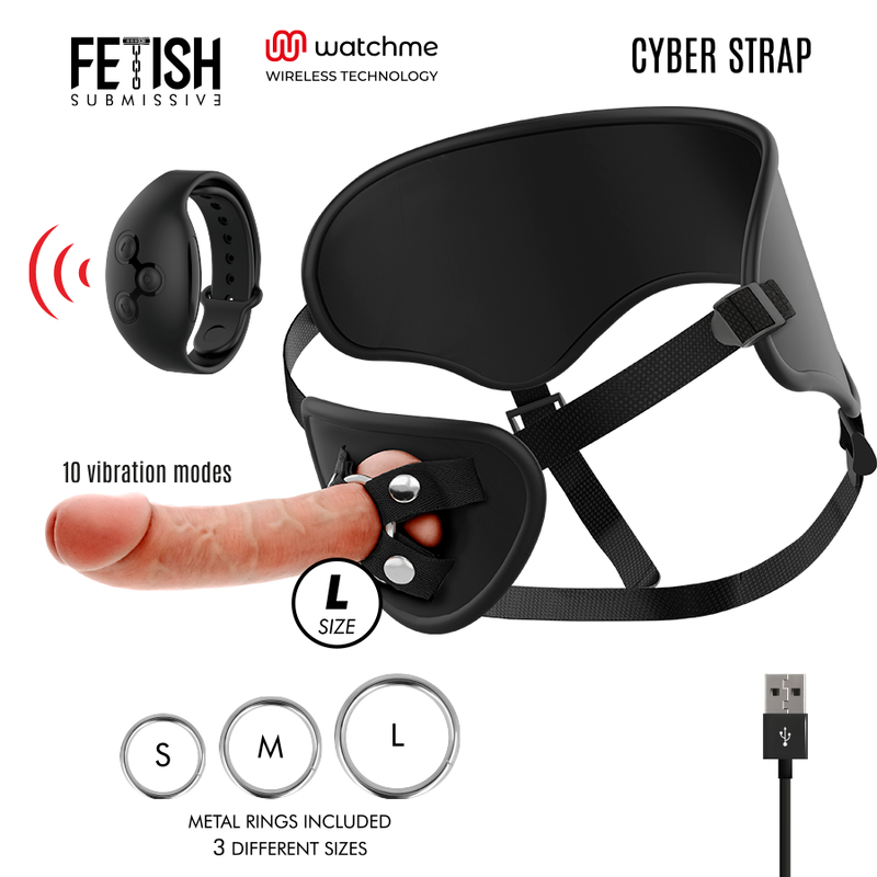 Imbracatura Strap-On con Dildo Fetish Submissive Cyber Strap — Taglia L