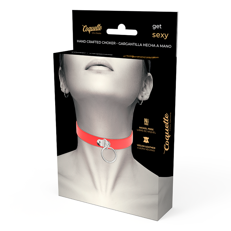 Collare BDSM in Pelle Vegana Coquette Chic Desire — Rosso