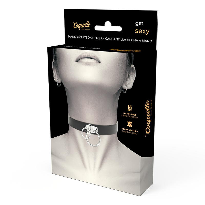 Collare BDSM in Pelle Vegana Coquette Chic Desire — Doppio Anello