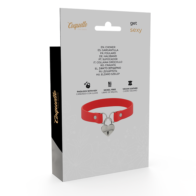 Collare BDSM in Pelle Vegana Coquette Chic Desire — Rosso, 40 cm