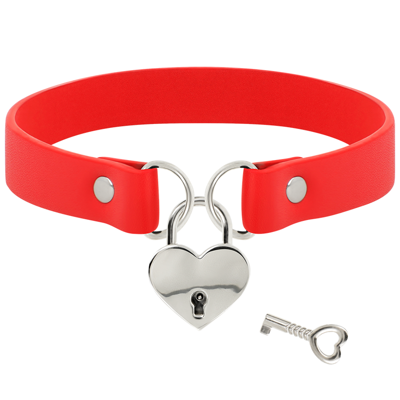 Collare BDSM in Pelle Vegana Coquette Chic Desire — Rosso, 40 cm