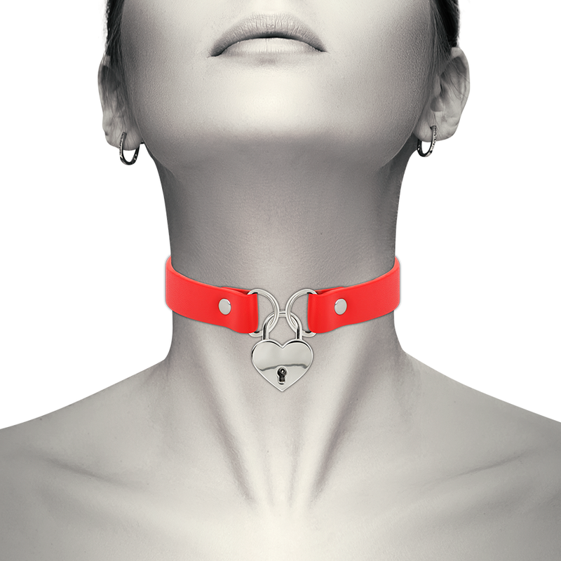 Collare BDSM in Pelle Vegana Coquette Chic Desire — Rosso, 40 cm