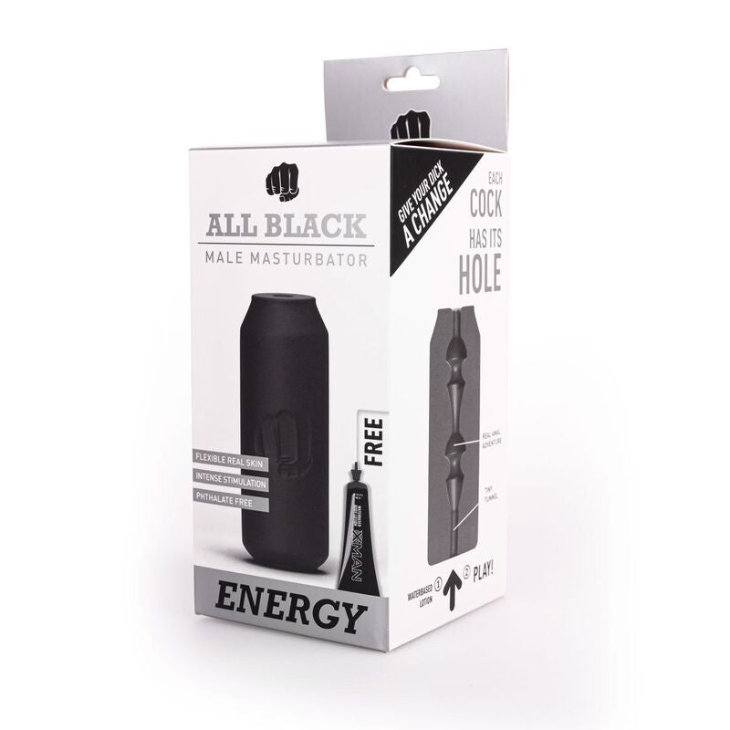 Masturbatore Maschile All Black Energy — Design Lattina 17 cm