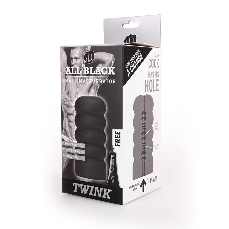 Masturbatore Maschile All Black Twink — Nervature Interne, 17 cm