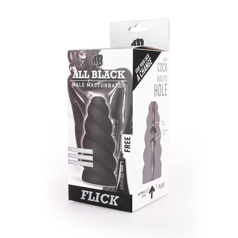 Masturbatore Maschile a Spirale All Black Flick — 17 cm