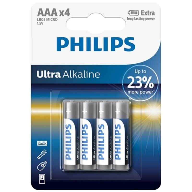 Batterie Alcaline AAA Philips Ultra — LR03, 4 Unità
