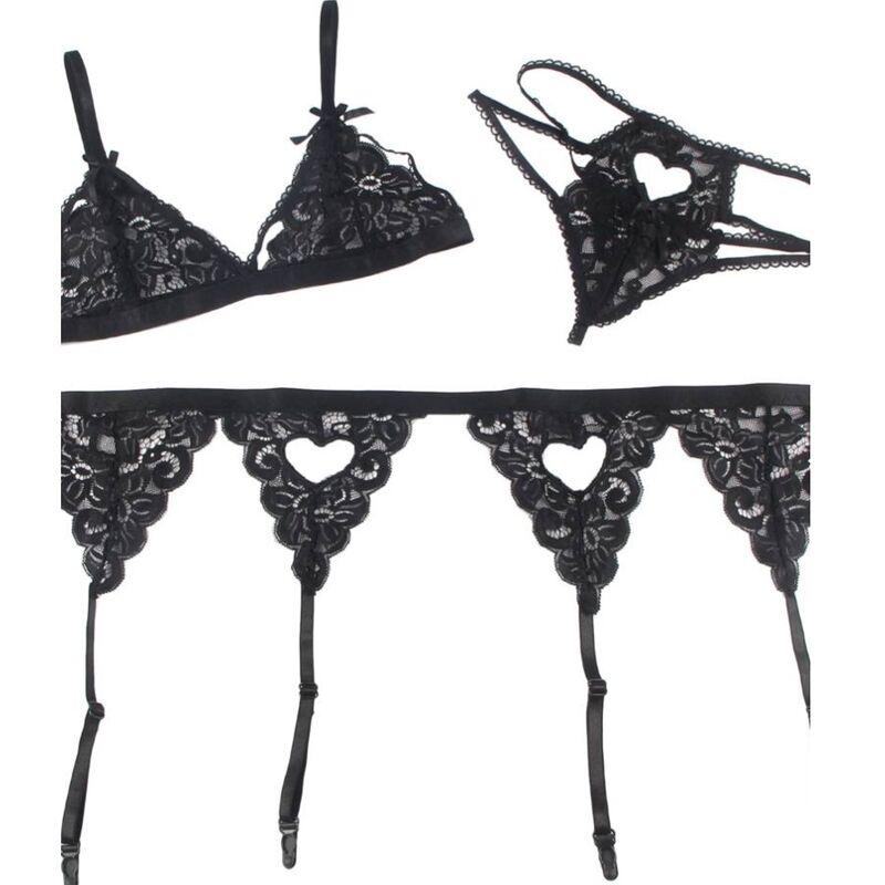 Lingerie Sexy Set 3 Pezzi Subblime — Bra, Reggicalze e Perizoma L/XL