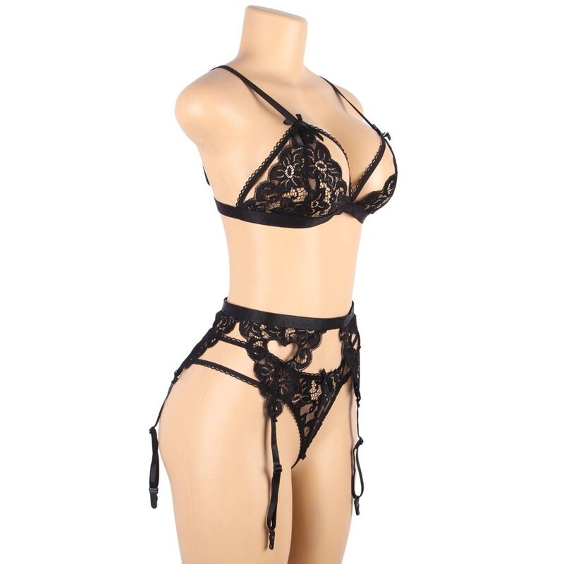 Lingerie Sexy Set 3 Pezzi Subblime — Bra, Reggicalze e Perizoma L/XL