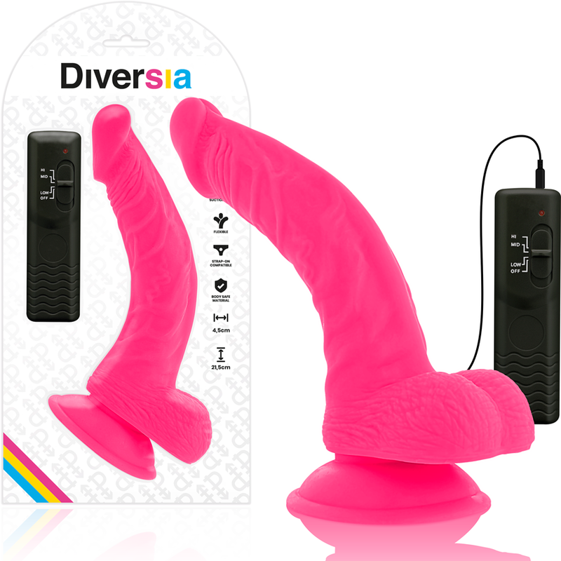 Dildo Vibrante Flessibile Diversia — 21,5 cm, Rosa