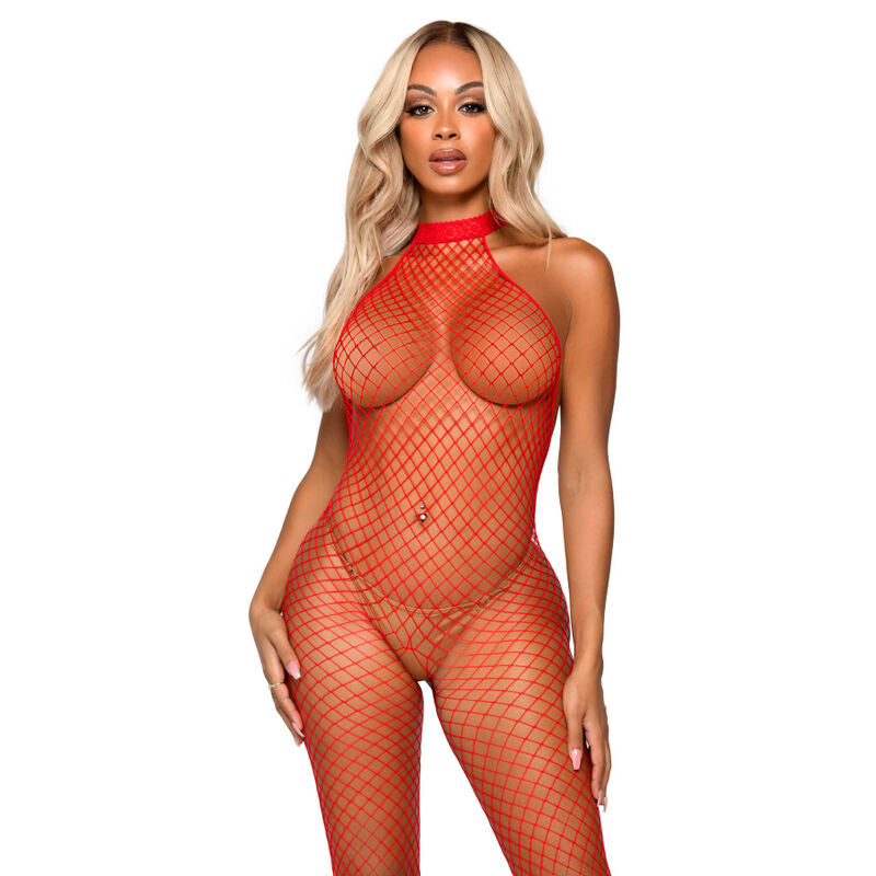 Bodystocking a Rete Leg Avenue Le Frivole — Collo Racer, Rosso