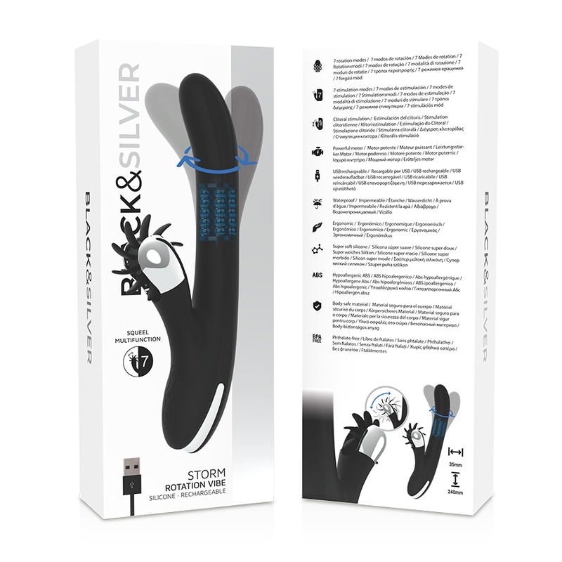 Vibratore Rabbit Black&Silver Bunny Storm — Rotante Multifunzione