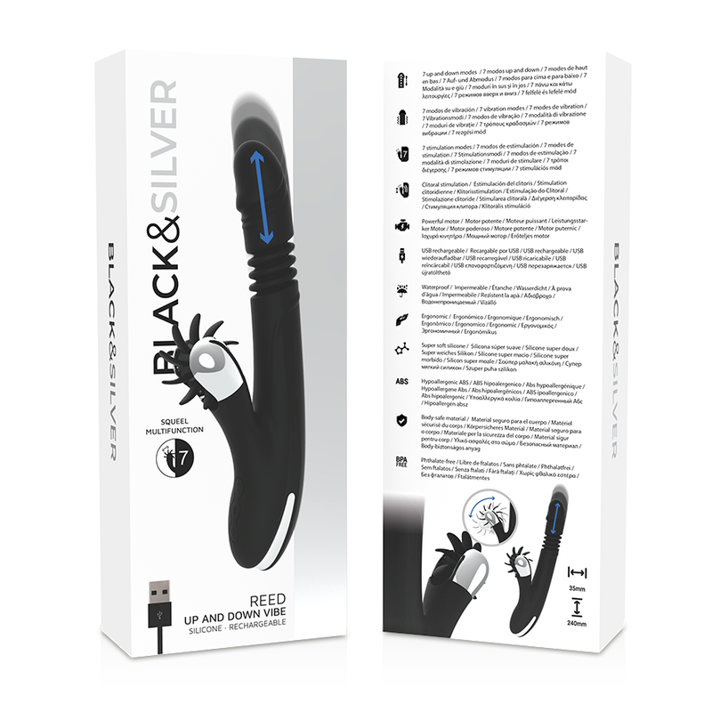 Vibratore Rabbit Black&Silver Vibra — Silicone, Multifunzione