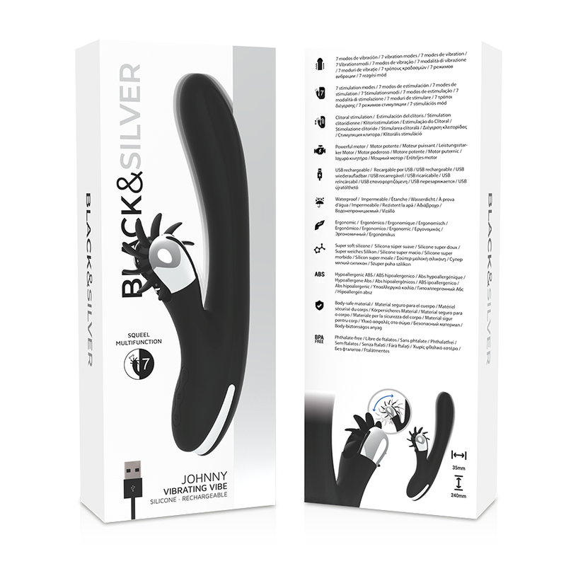 Vibratore Rabbit Black&Silver Vibra Bunny Johnny — Silicone