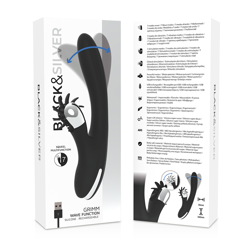 Vibratore Rabbit Black&Silver Grimm — Funzione Onda