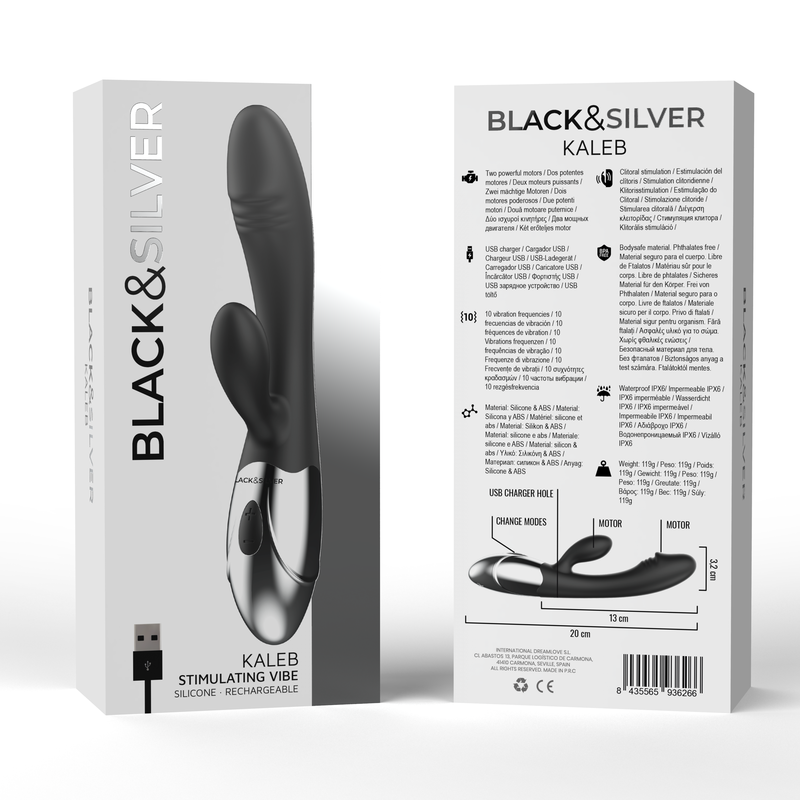 Vibratore Rotante Ricaricabile Black&Silver Kaleb — Silicone