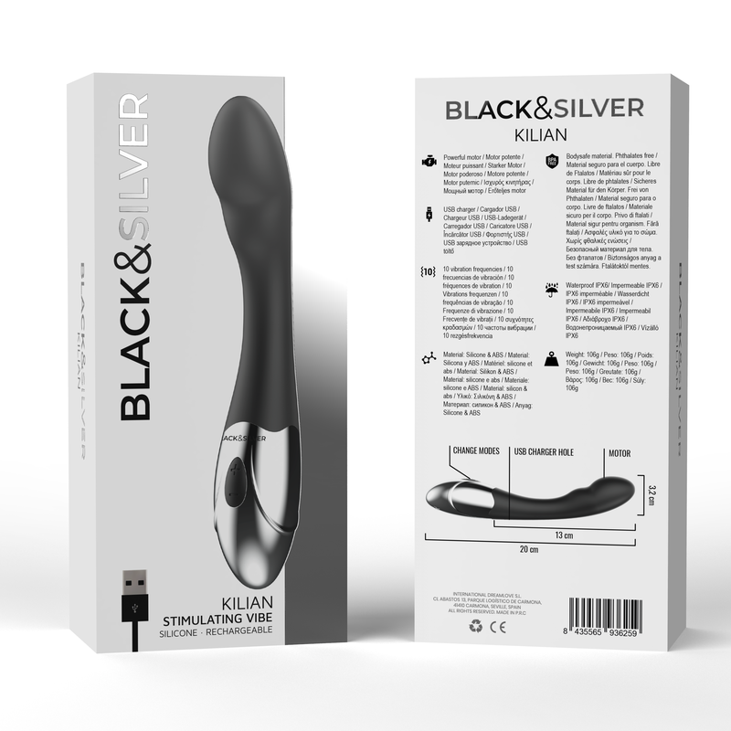 Vibratore Rabbit Black&Silver Kilian — Silicone, Ricaricabile USB