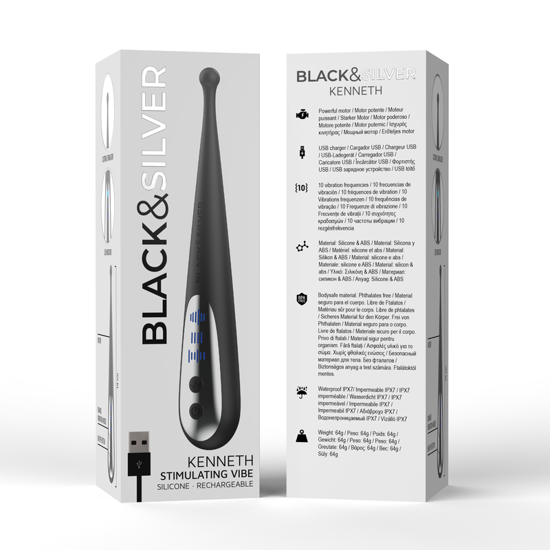 Vibratore Ricaricabile USB Black&Silver Kenneth — Silicone Morbido