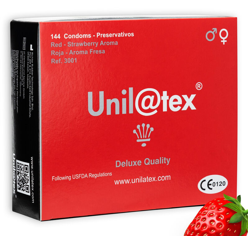 Preservativi alla Fragola Unilatex Rosso — 144 Unità