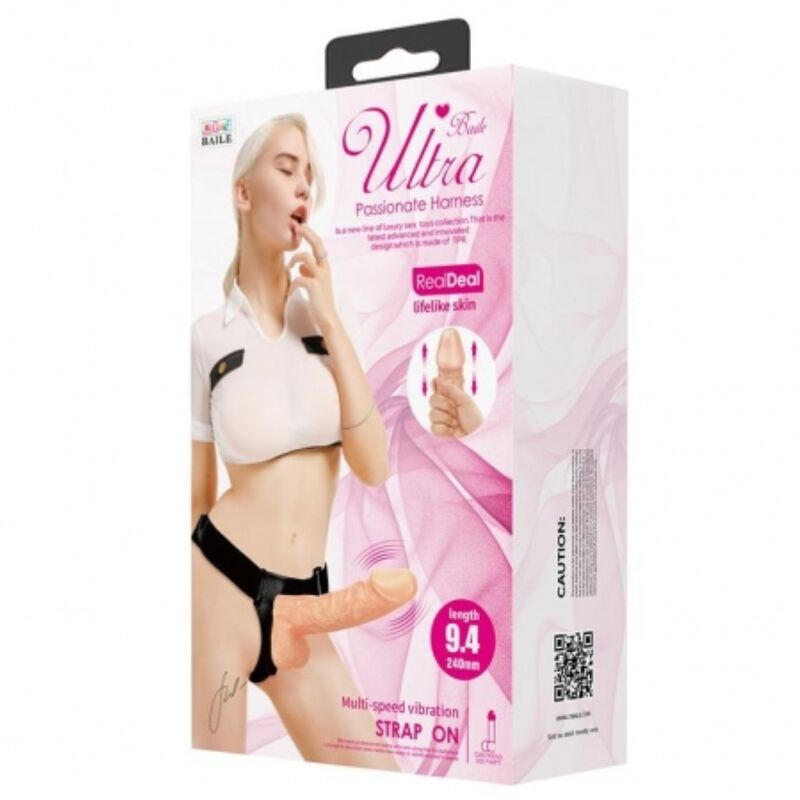 Imbracatura Strapless Vibrante Baile — Dildo 24 cm, Naturale