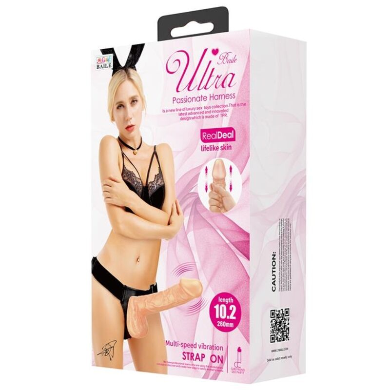 Imbracatura Strapless Vibrante Baile — Dildo 26 cm, Naturale