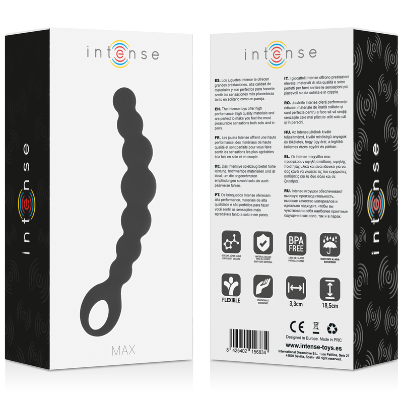 Sfere Anali Intense Anal Max — Silicone Medicale, 8 Sfere, Nero