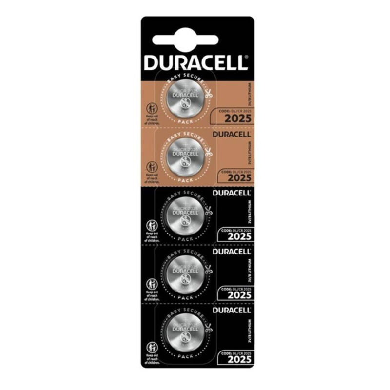 Batteria Bottone Litio Duracell CR2025 3V — 5 Unità
