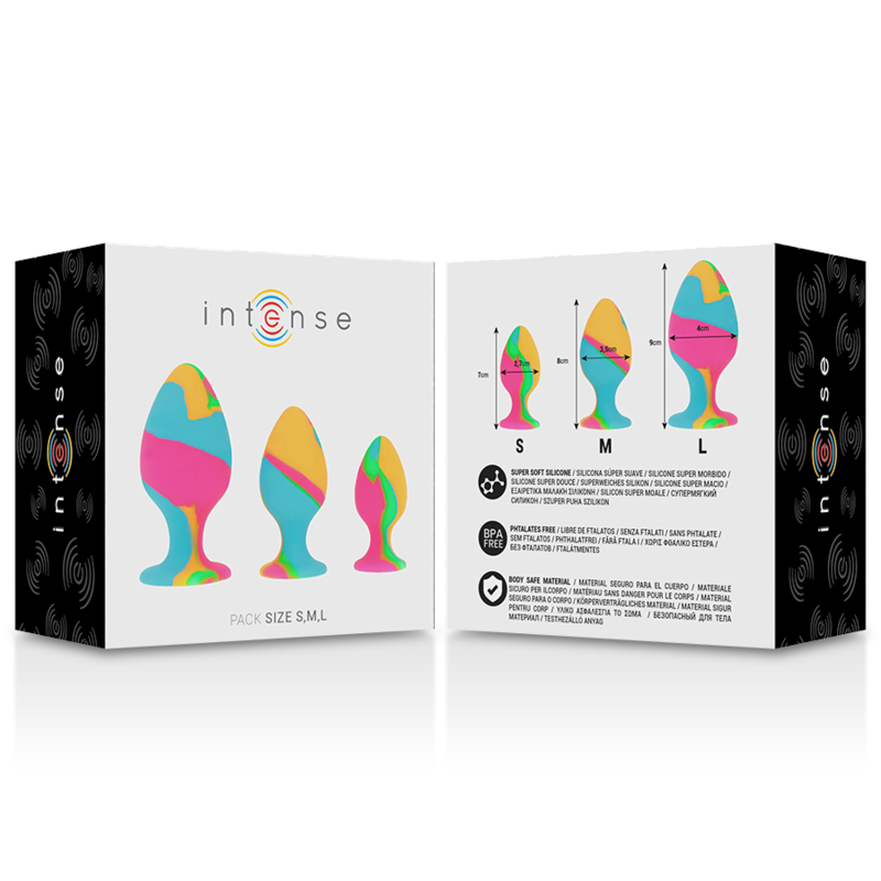 Kit Plug Anale in Silicone Intense — 3 Pezzi Multicolore