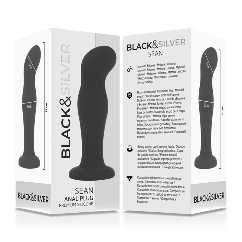 Plug Anale in Silicone Black&Silver Sean — Premium, Nero