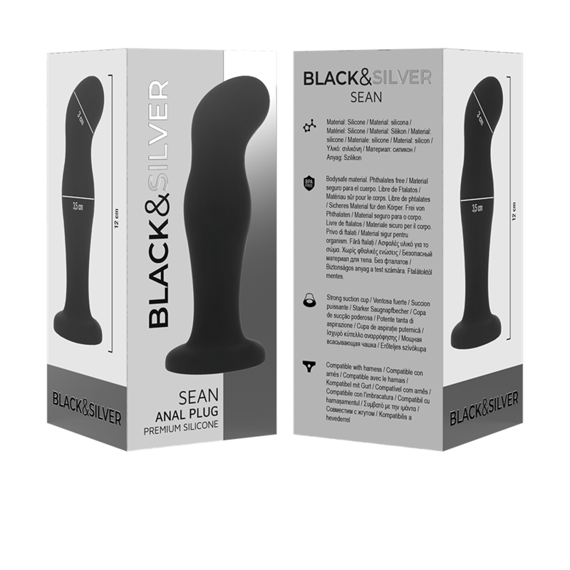 Plug Anale in Silicone Black&Silver Sean — Premium, Nero