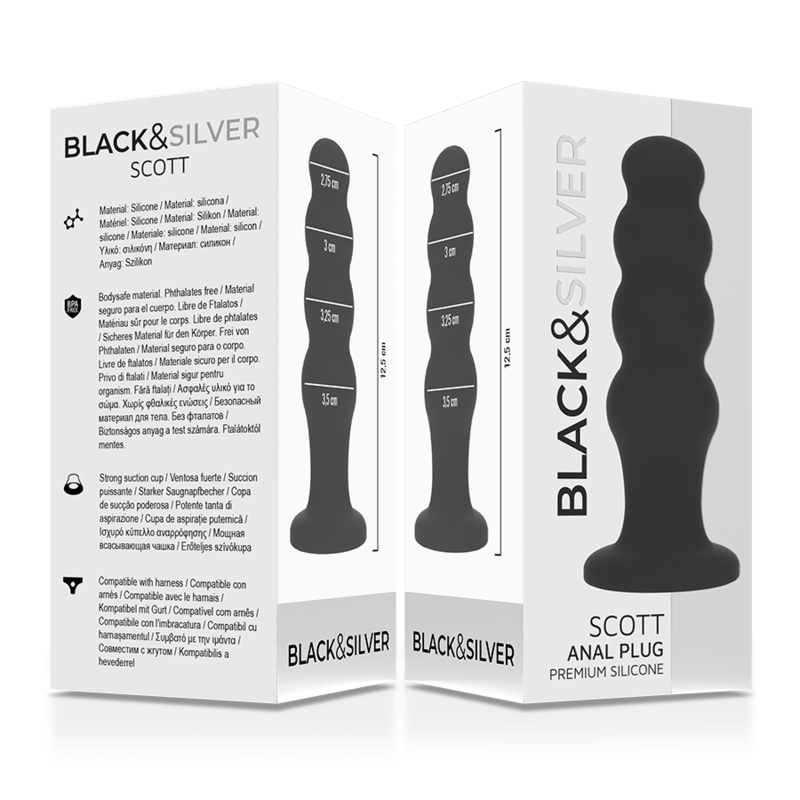 Plug Anale in Silicone Black&Silver Scott Premium — Nero