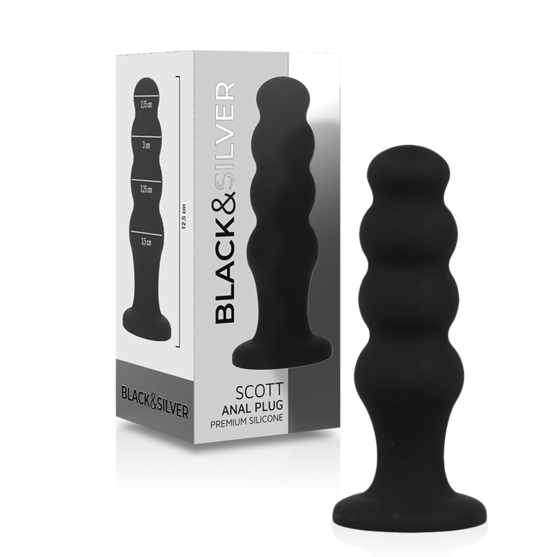 Plug Anale in Silicone Black&Silver Scott Premium — Nero