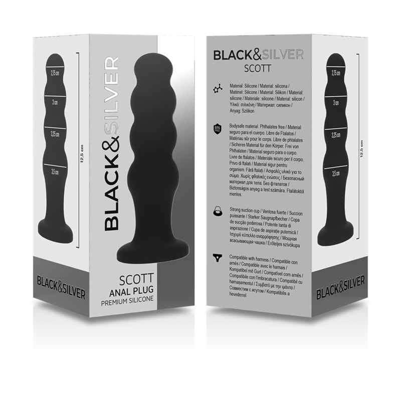 Plug Anale in Silicone Black&Silver Scott Premium — Nero