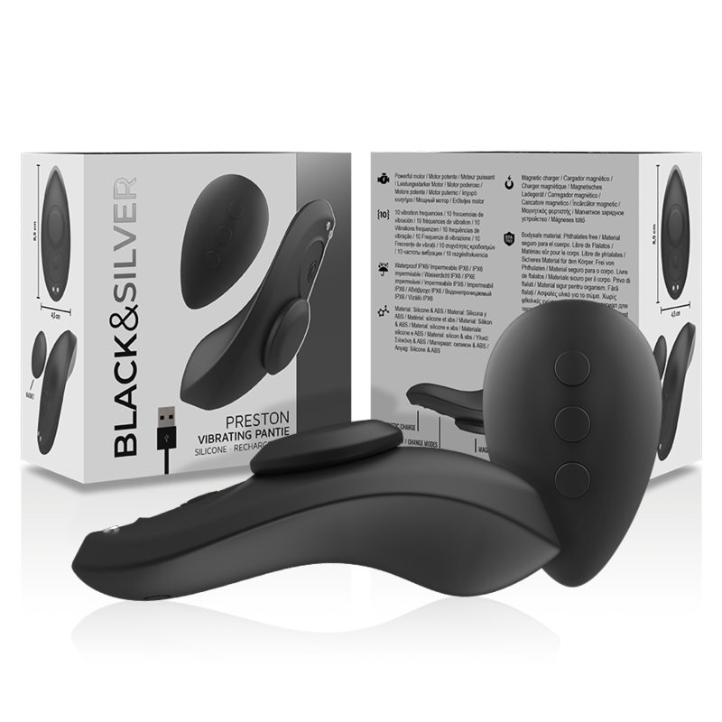 Vibratore Panty Clitoride Black&Silver Preston — Silicone, Ricaricabile