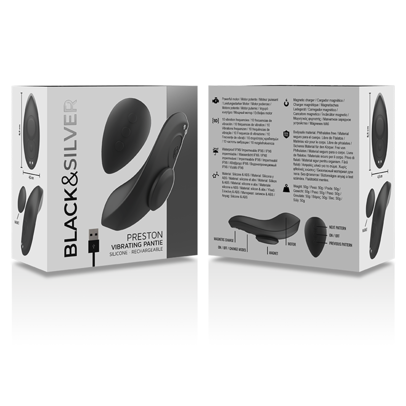Vibratore Panty Clitoride Black&Silver Preston — Silicone, Ricaricabile
