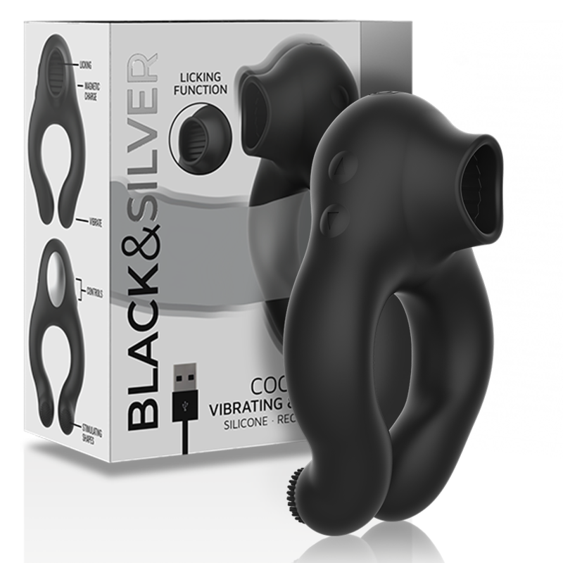 Anello Fallico Vibrante Black&Silver Licking — 3 Motori, Silicone