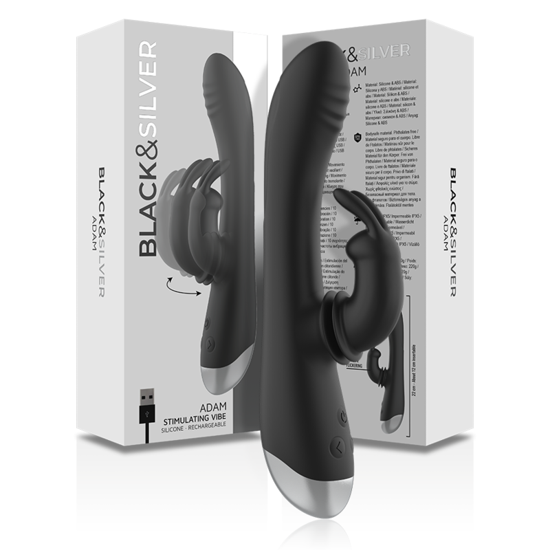 Vibratore Rabbit Black&Silver Adam — Silicone, Ricaricabile, Nero
