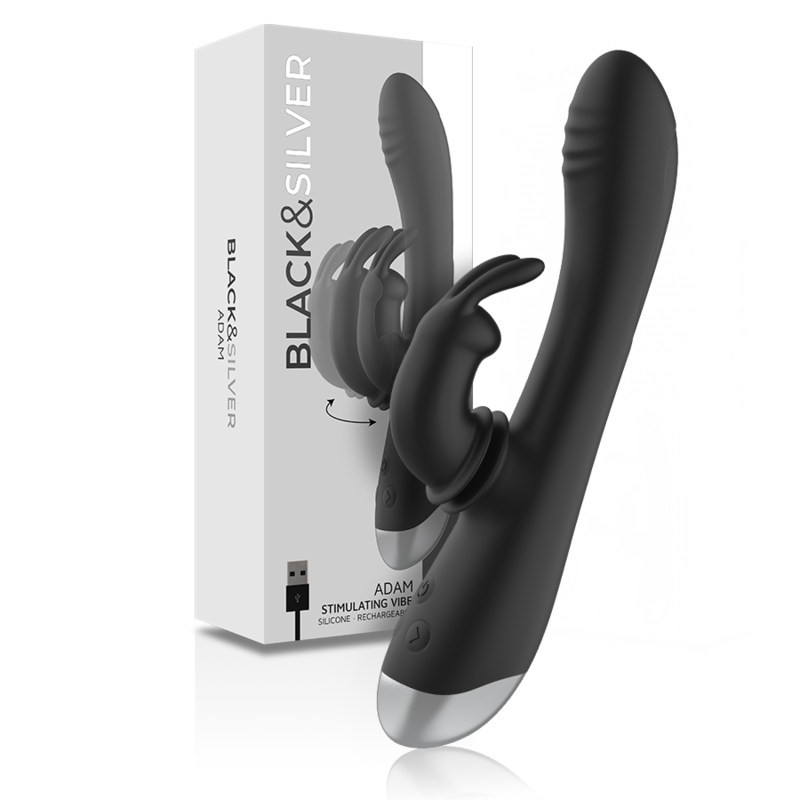 Vibratore Rabbit Black&Silver Adam — Silicone, Ricaricabile, Nero