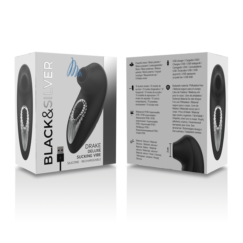 Succhia Clitoride Ricaricabile Black&Silver Drake Deluxe — Silicone