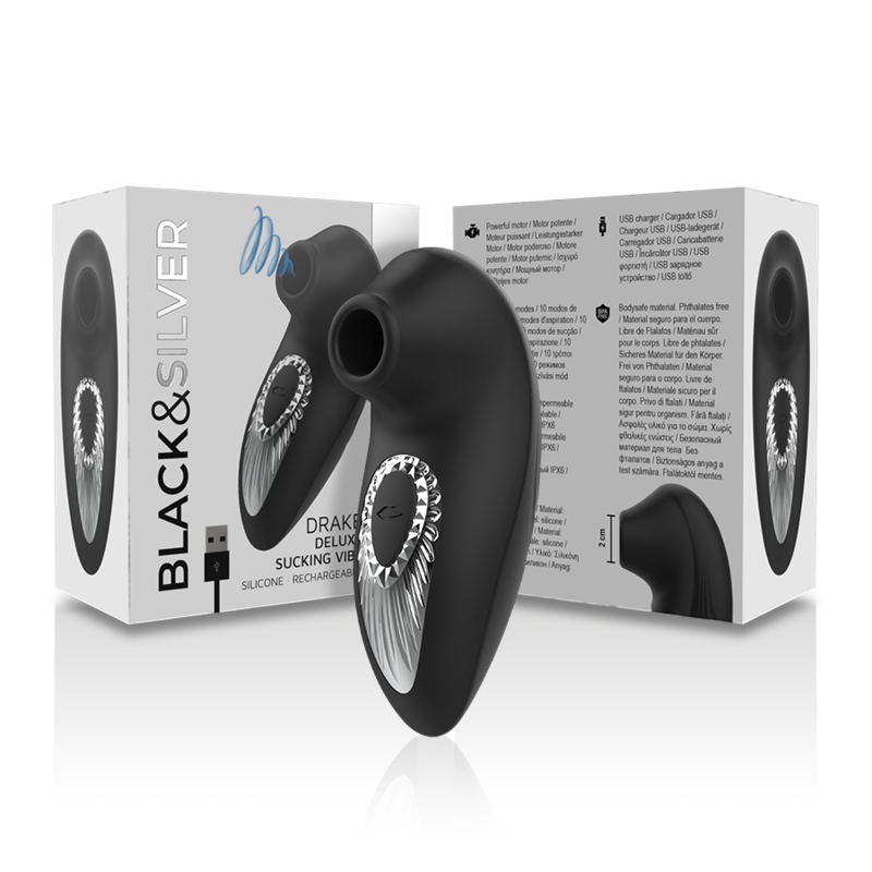 Succhia Clitoride Ricaricabile Black&Silver Drake Deluxe — Silicone
